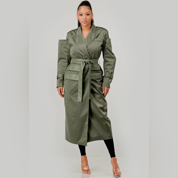 Passion of Essence Jackets & Blazers - Olive Green Women's Trench Coat/with belt